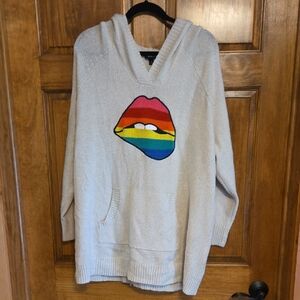NWT Torrid Cream Knit Sweater Hoodie With Rainbow Lip Design Size 2